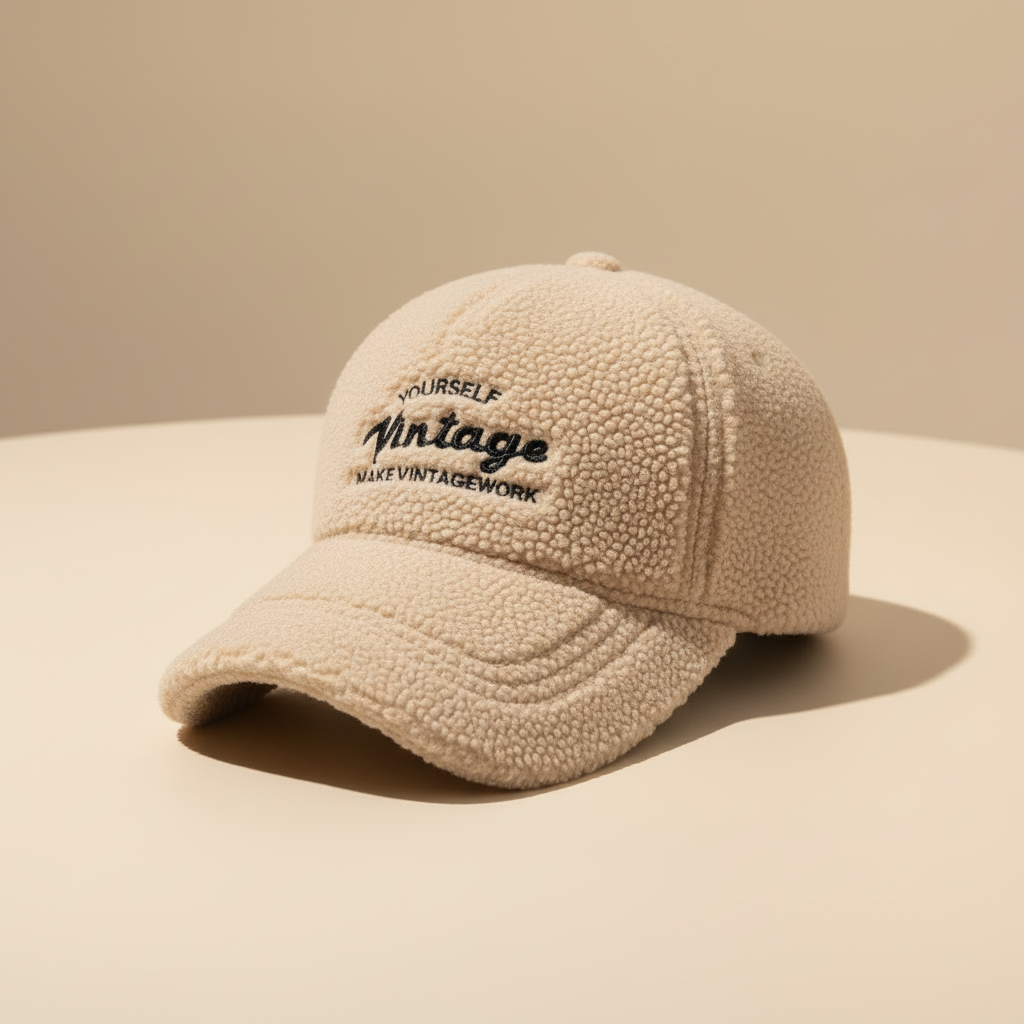 Light Beige Sherpa Cap - Front View